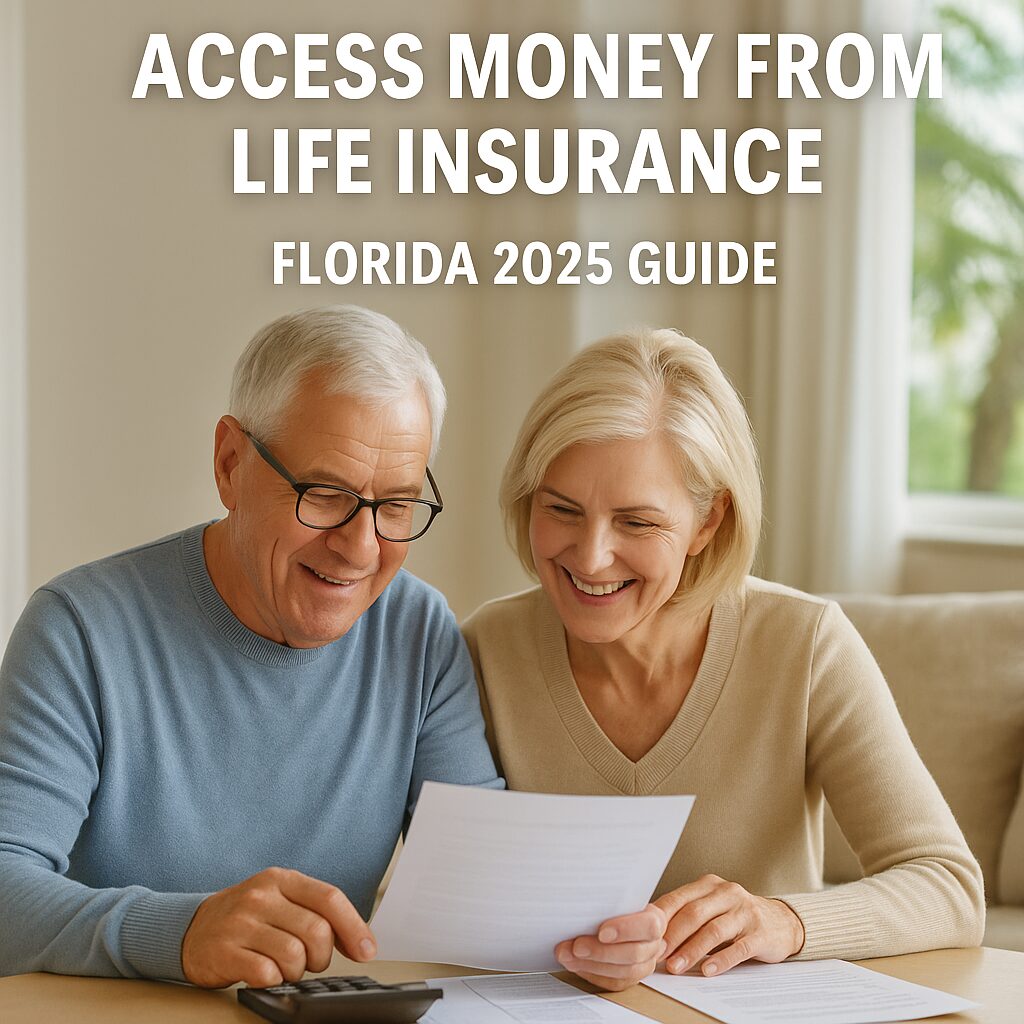 Florida seniors reviewing documents and learning how to access money from life insurance in 2025