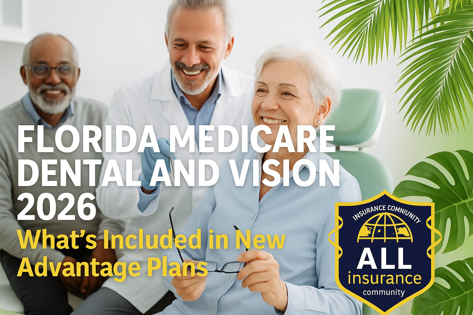 Florida seniors reviewing dental and vision coverage options included in Medicare Advantage plans for 2026.