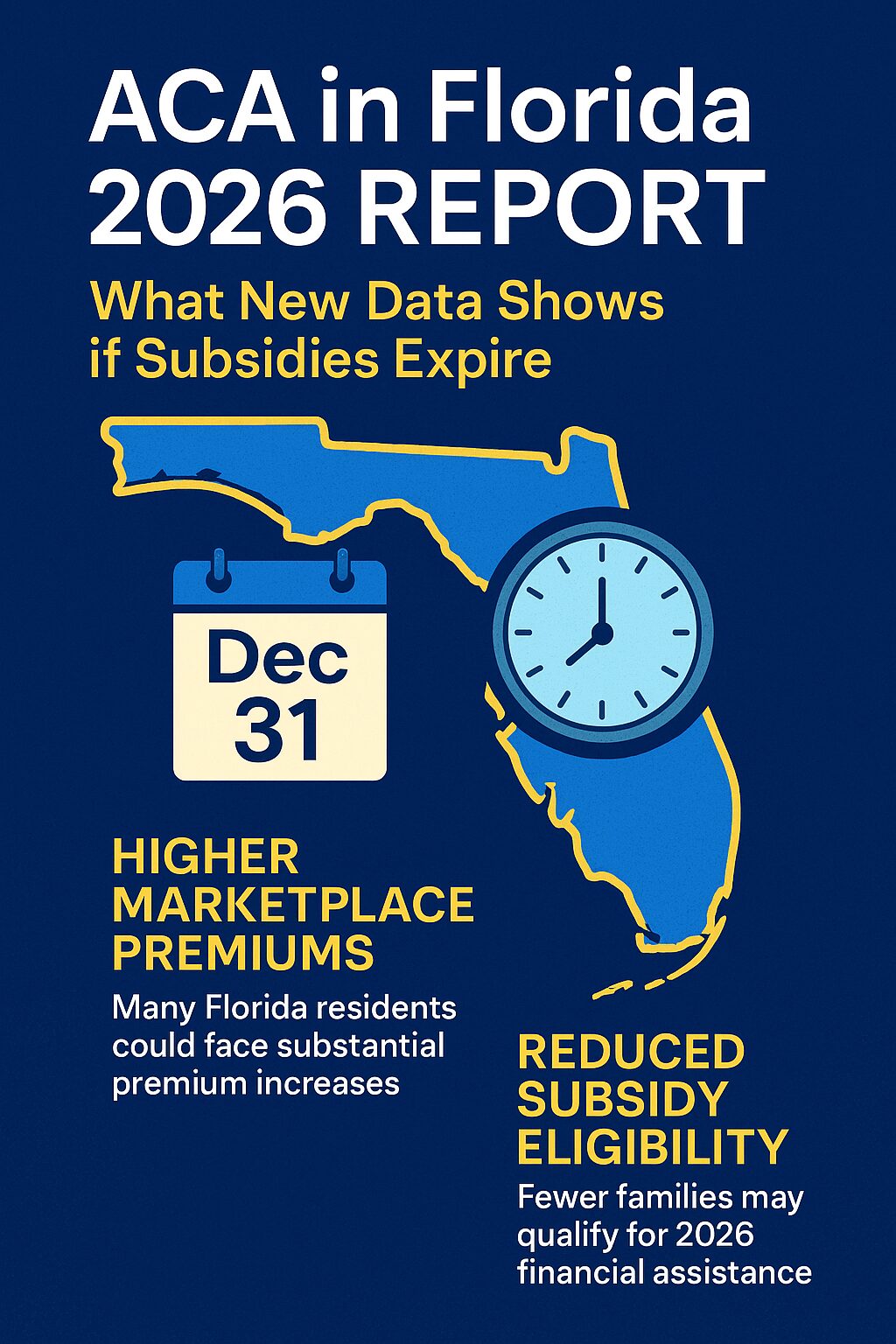 ACA in Florida 2026 report infographic showing premium increases and reduced subsidy eligibility if enhancements expire.