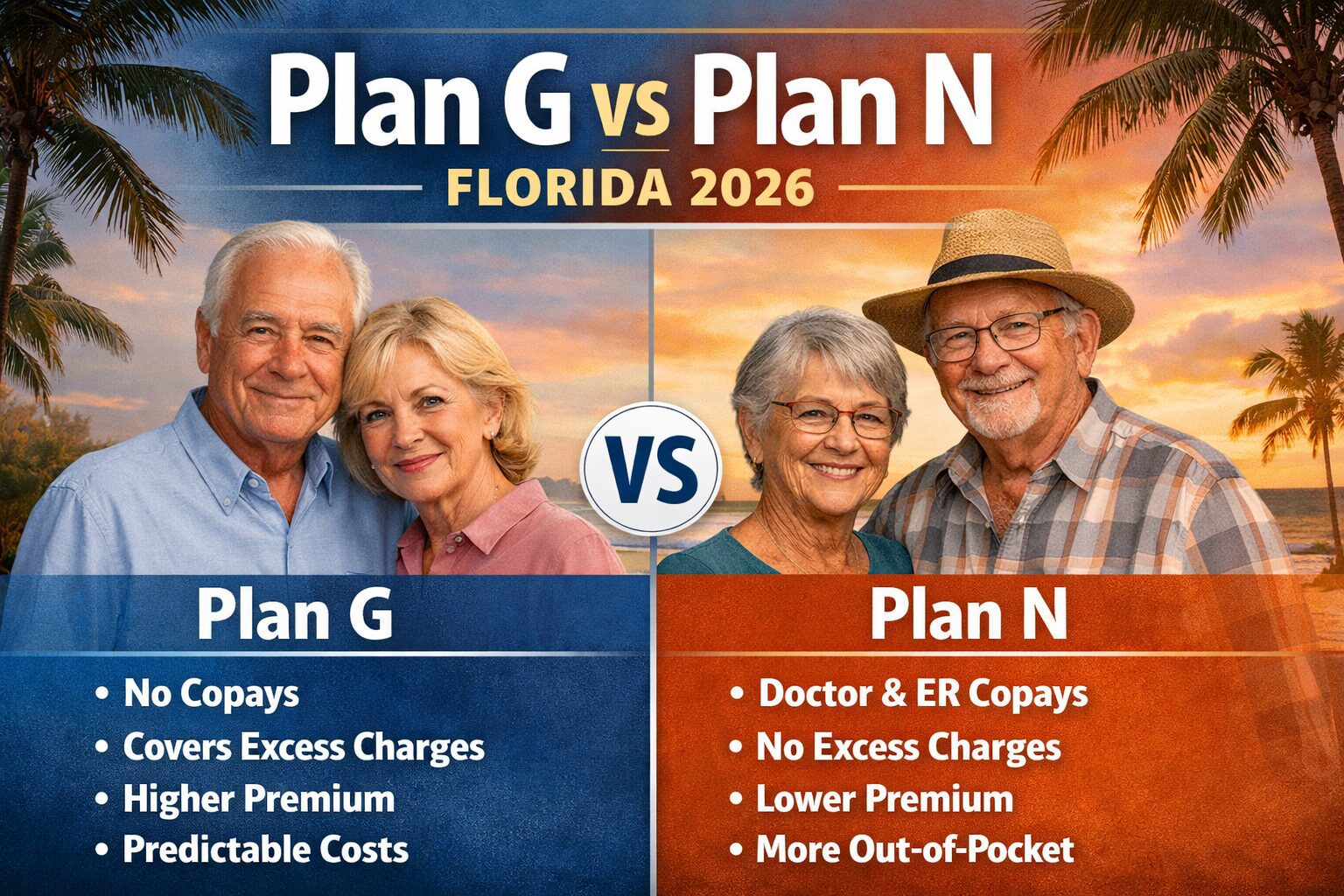 Plan G vs Plan N in Florida comparison showing Medicare Supplement options for 2026