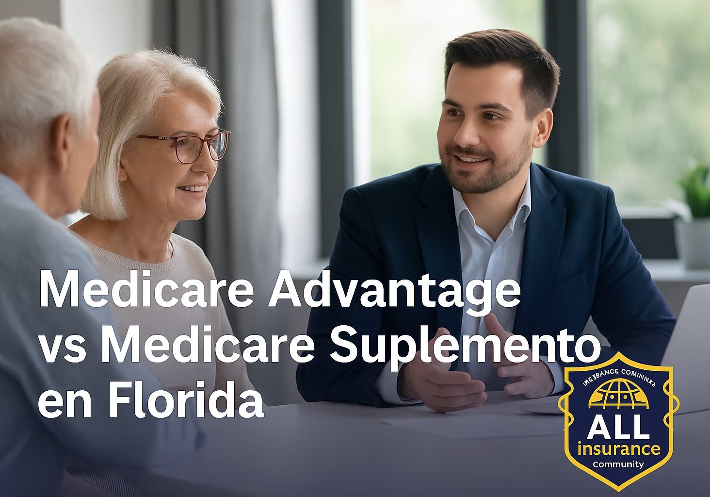 “Adultos mayores en Florida con asesor de seguros comparando Medicare Advantage y Medicare Suplemento – All Insurance Community”