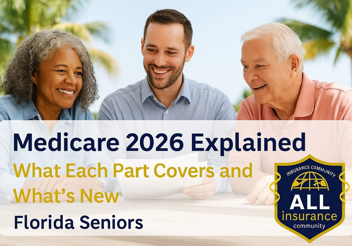 Florida seniors learning about Medicare Part A, B, C, and D coverage updates for 2026.
