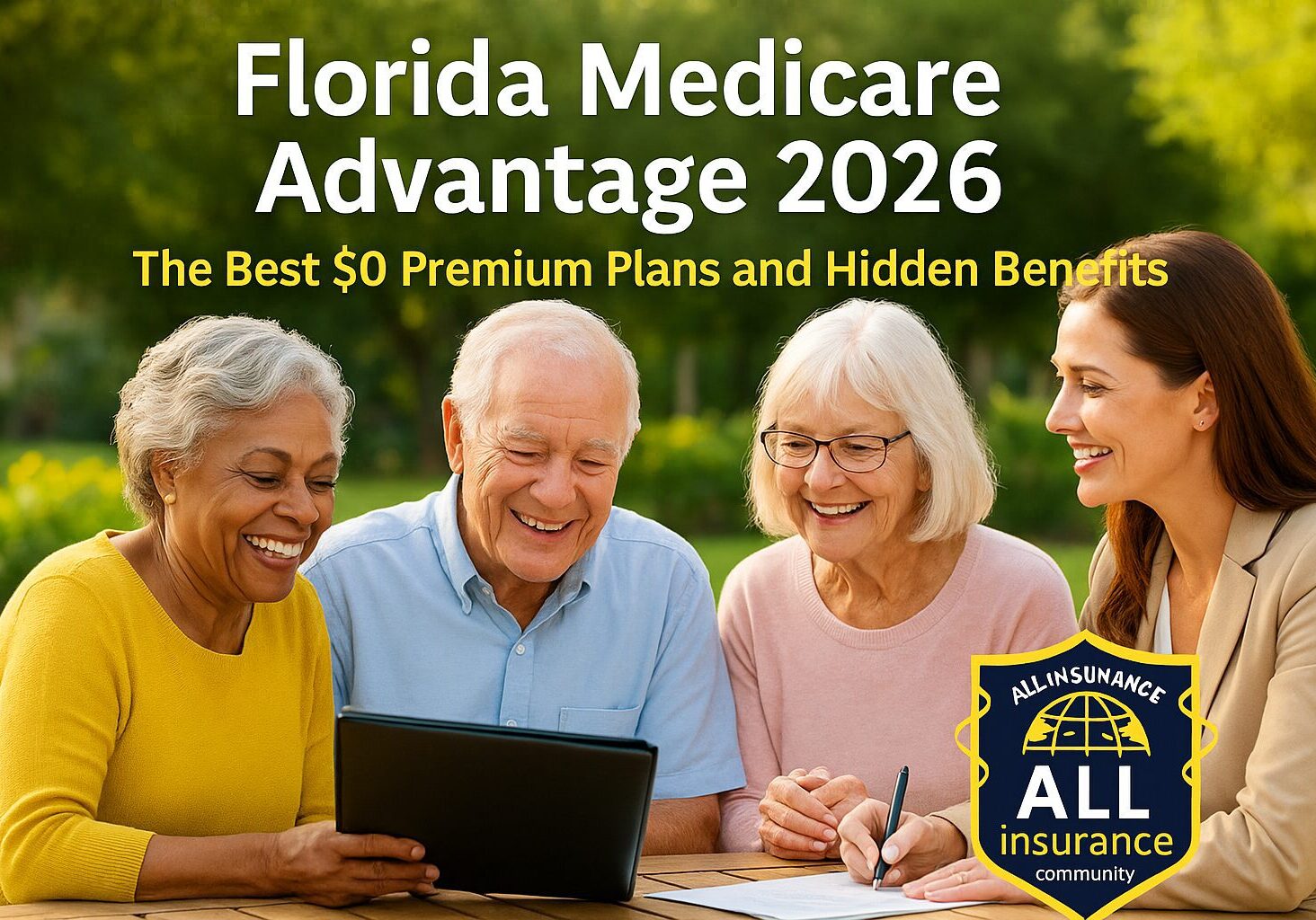 Florida seniors reviewing Medicare Advantage $0 premium options for 2026 with a trusted insurance agent.