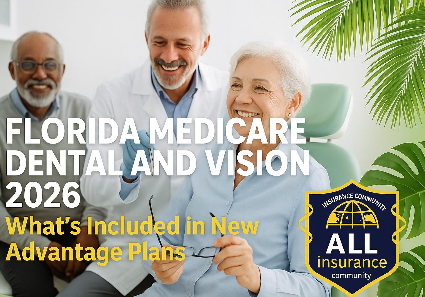 Florida seniors reviewing dental and vision coverage options included in Medicare Advantage plans for 2026.