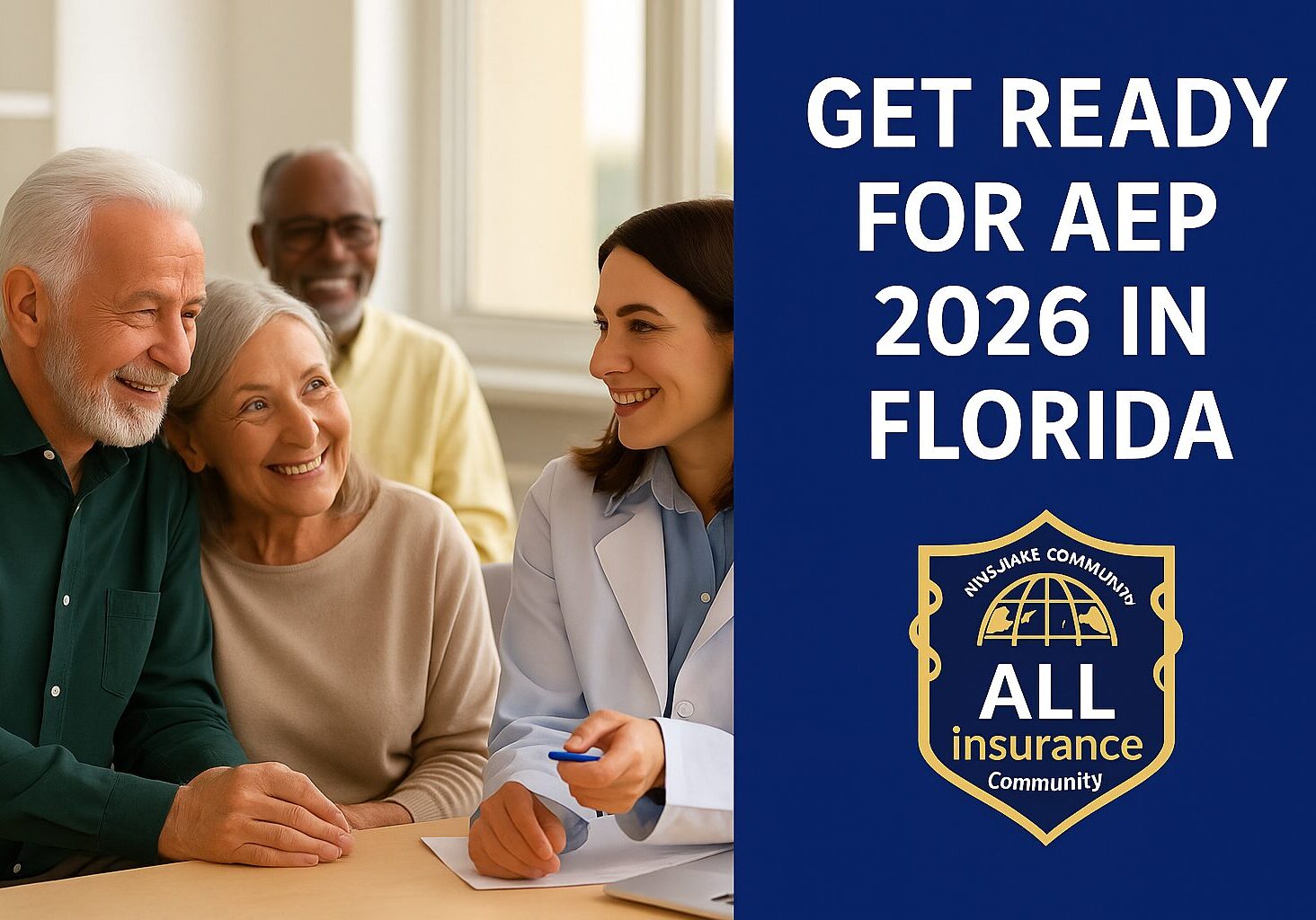 Florida seniors meeting with an insurance broker to prepare for Medicare AEP 2026.