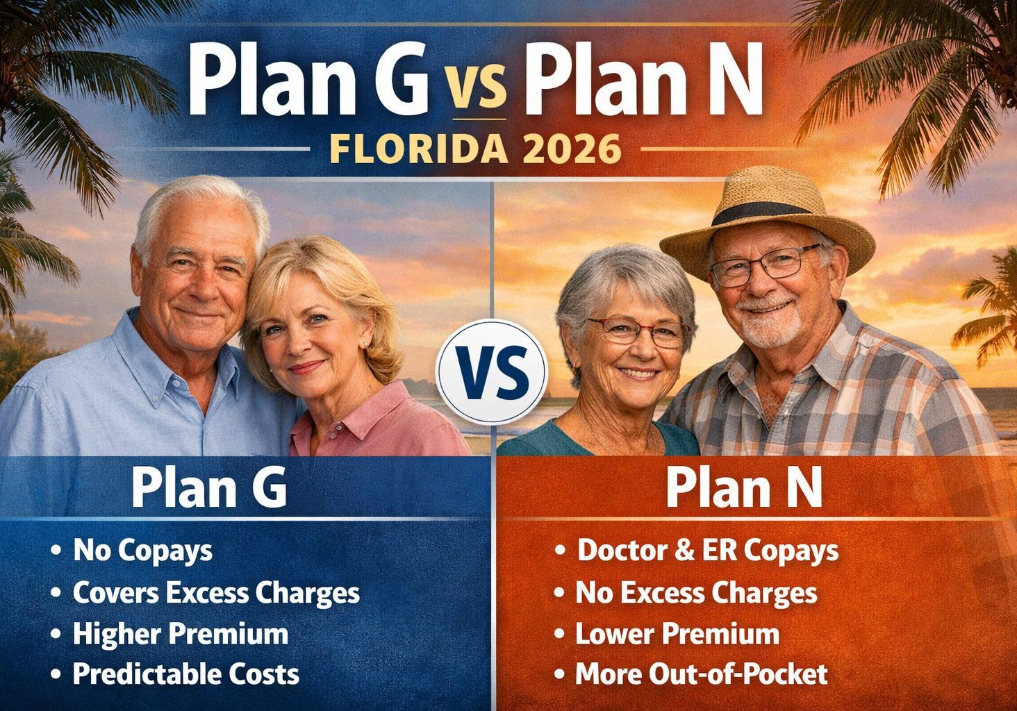 Plan G vs Plan N in Florida comparison showing Medicare Supplement options for 2026